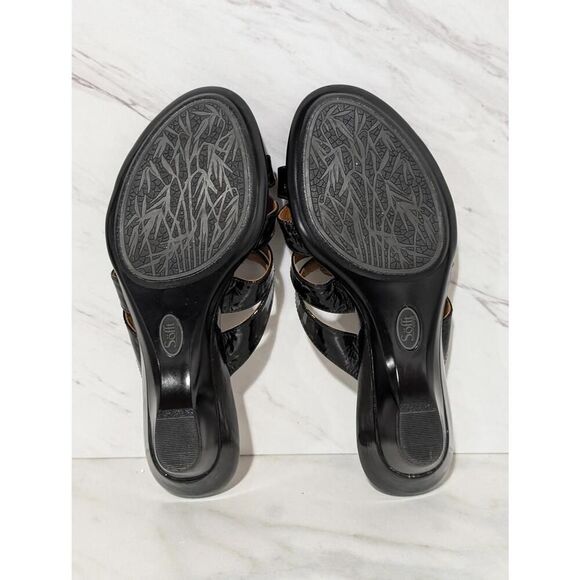 Sofft Women's Black Solid Open-Toe Wedge Heel Patent Leather Upper Sandal Size 8 - Picture 3 of 7